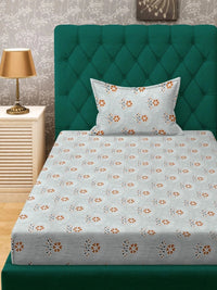 Moda Rapido X KLOTTHE Grey & Orange Floral 400 TC Single Bedsheet with 1 Pillow Covers