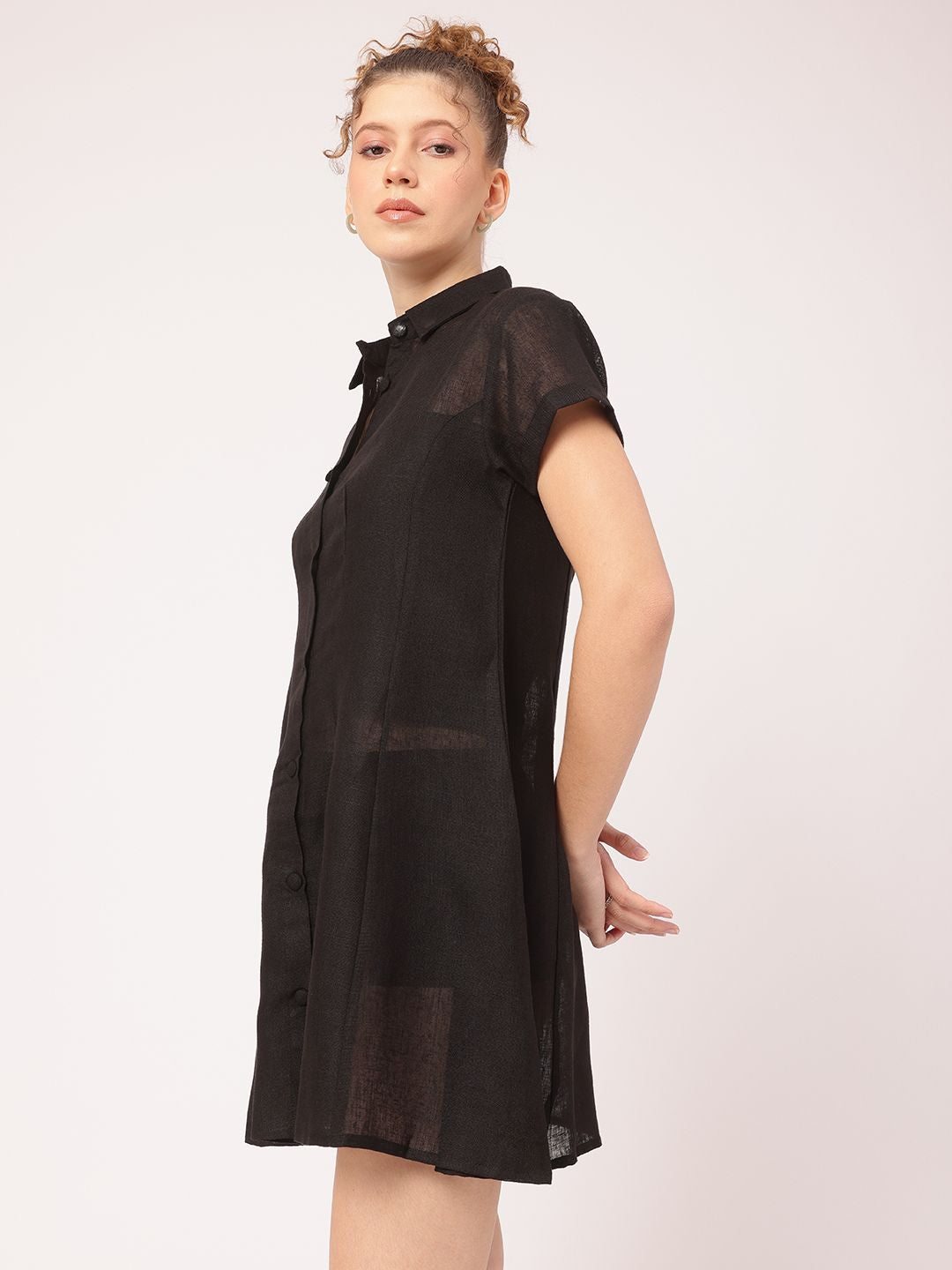 DressBerry Serene Silhouette Sheer MIni Shirt Dress