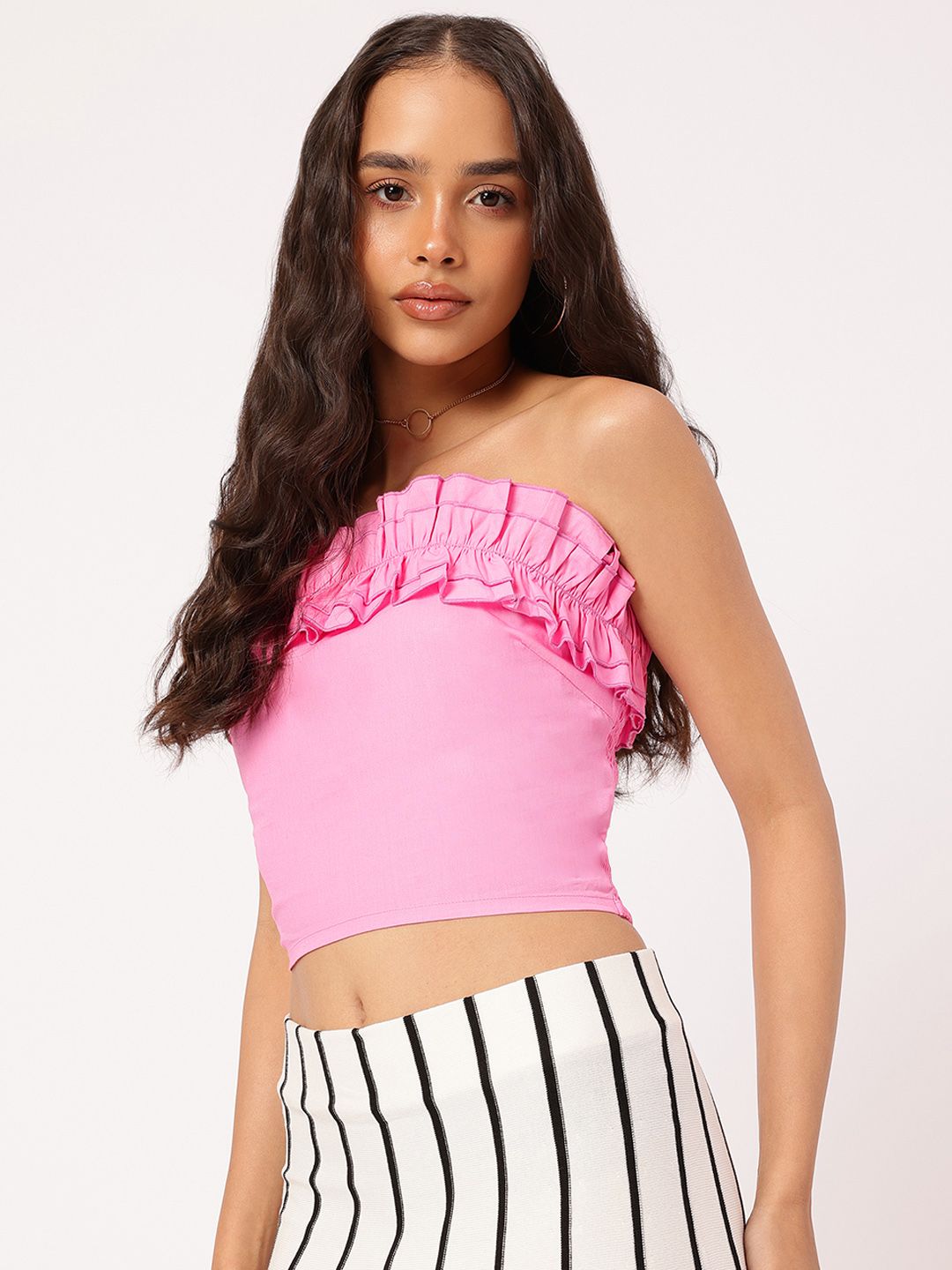 DressBerry Dollface Chic Ruffle Detail Smocked Tube Top