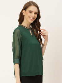 all about you Green Jewel Neck Puff Sleeve Regular Top