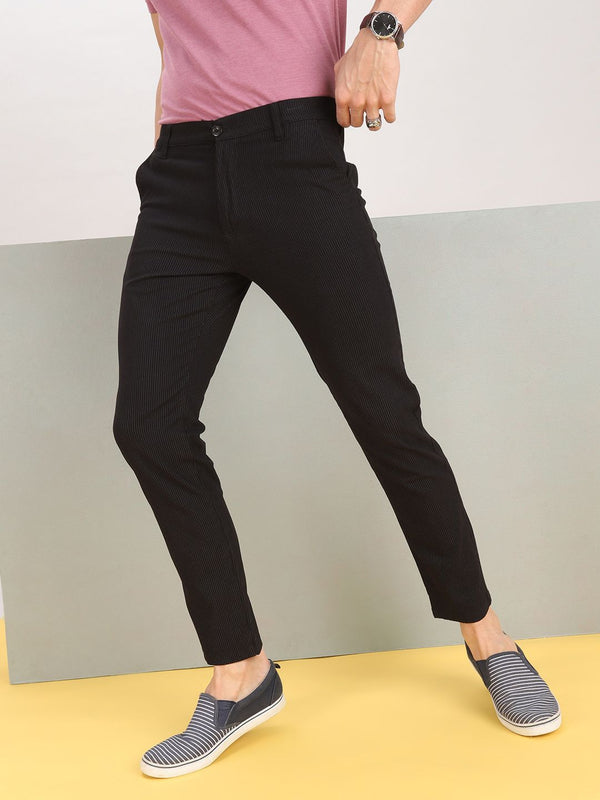 The Indian Garage Co Men Black Slim Fit Easy Wash Trousers