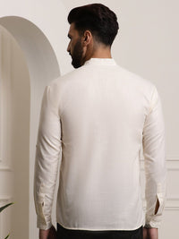 SOJANYA Lelaki Off White Cotton Solid Kurta Panjang Atas Lutut