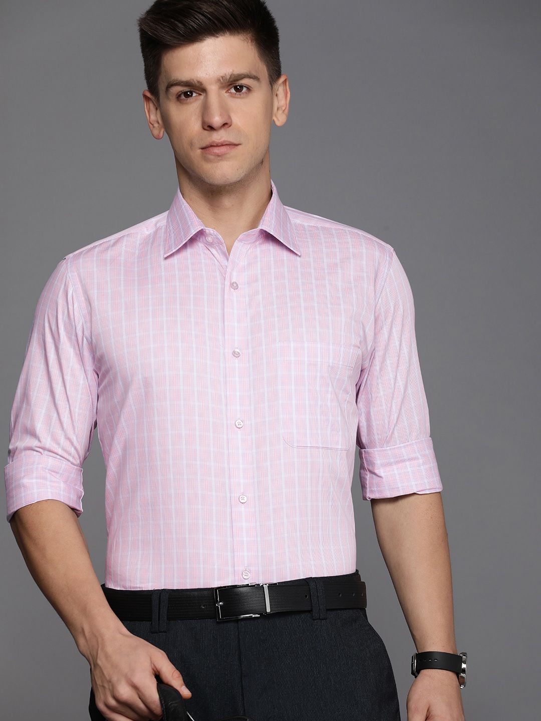 Raymond Pure Cotton Slim Fit Opaque Checked Formal Shirt