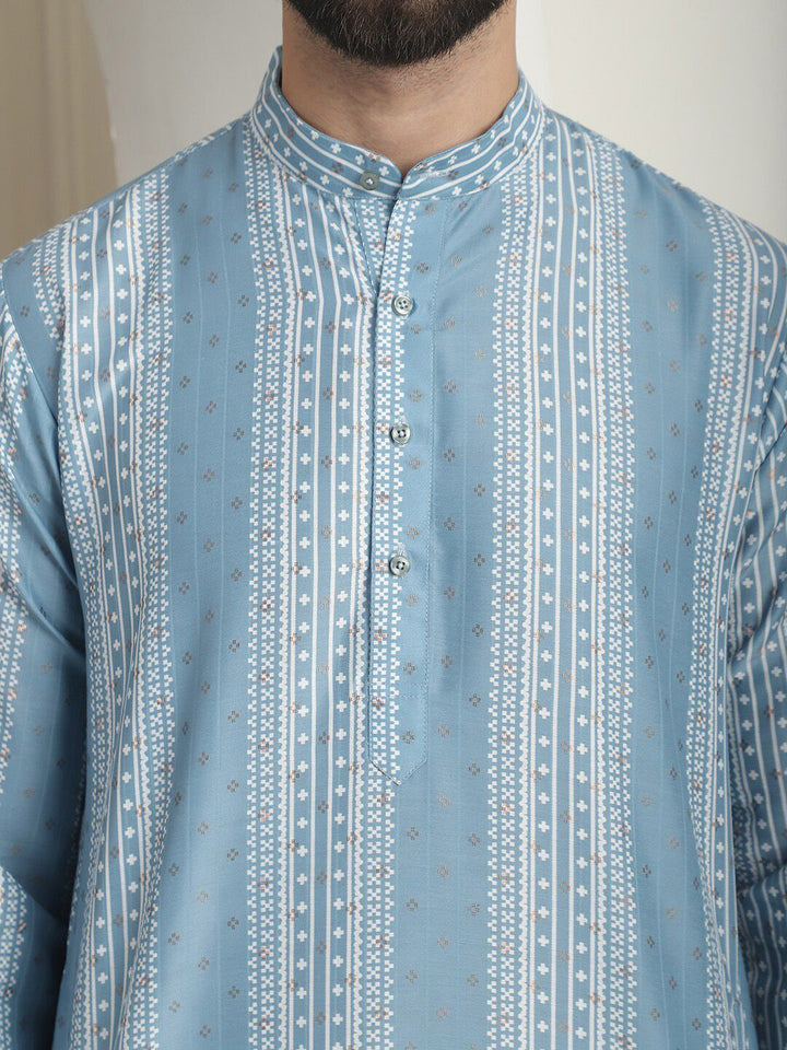SOJANYA Mandarin Collar Lengan Panjang Cotton Thread Work Kurta