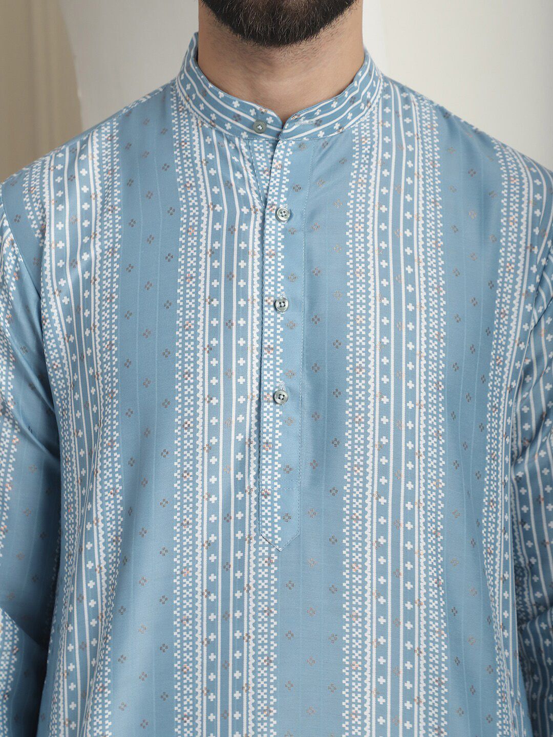 SOJANYA Mandarin Collar Lengan Panjang Cotton Thread Work Kurta