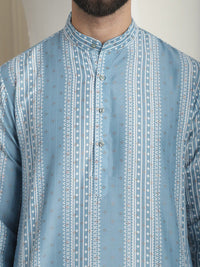 SOJANYA Mandarin Collar Lengan Panjang Cotton Thread Work Kurta