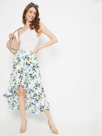 Berrylush Sea Green & Blue Floral Printed Wrap Midi Skirt