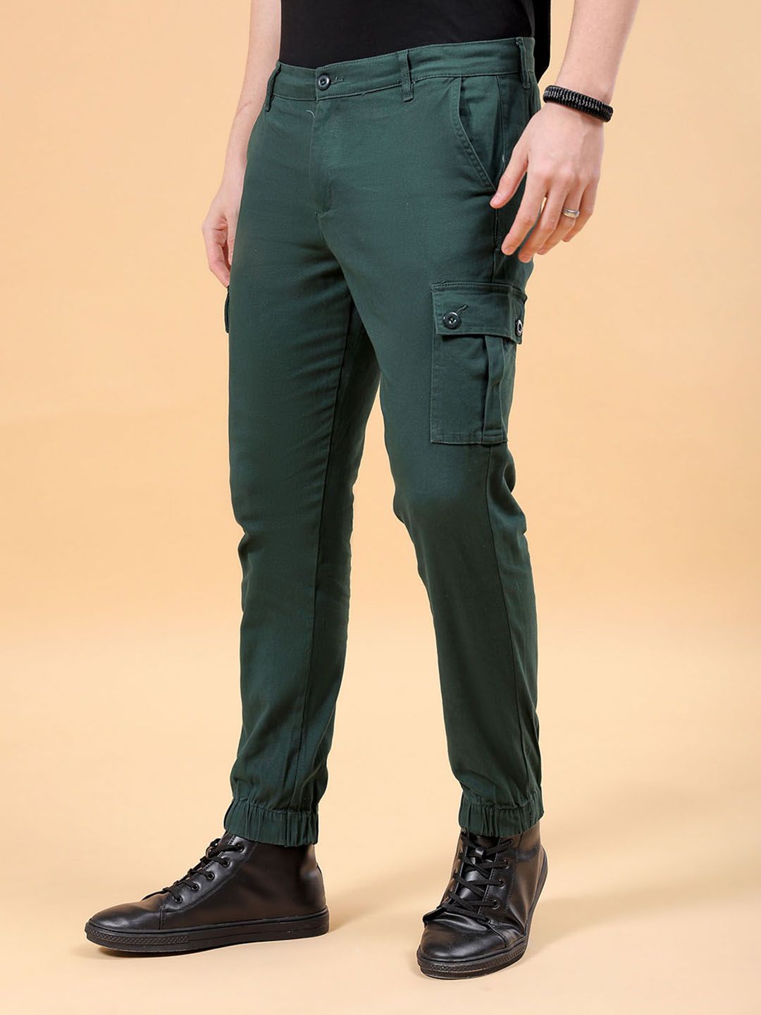 The Indian Garage Co Men Teal Blue Slim Fit Cargos Trousers