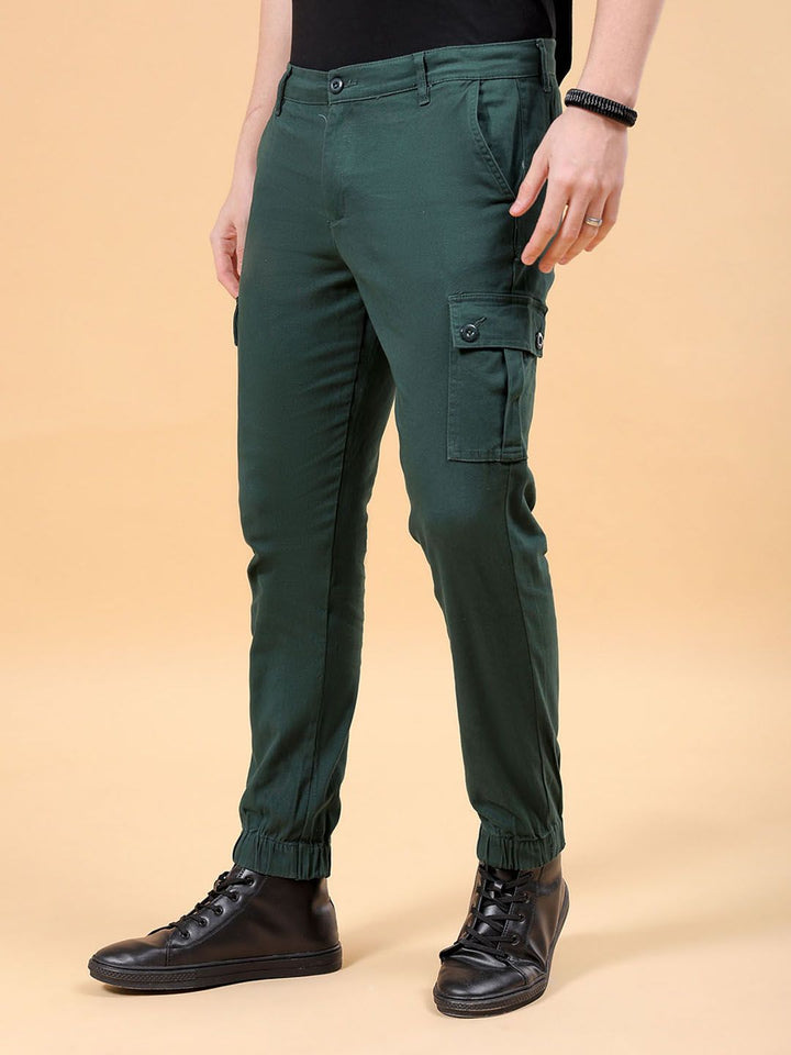 The Indian Garage Co Men Teal Blue Slim Fit Cargos Trousers