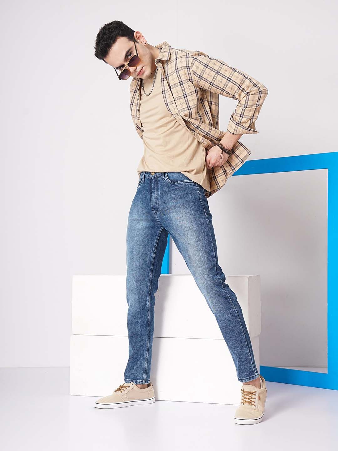 The Indian Garage Co Men Blue Slim Fit Low-Rise Clean Look Stretchable Jeans
