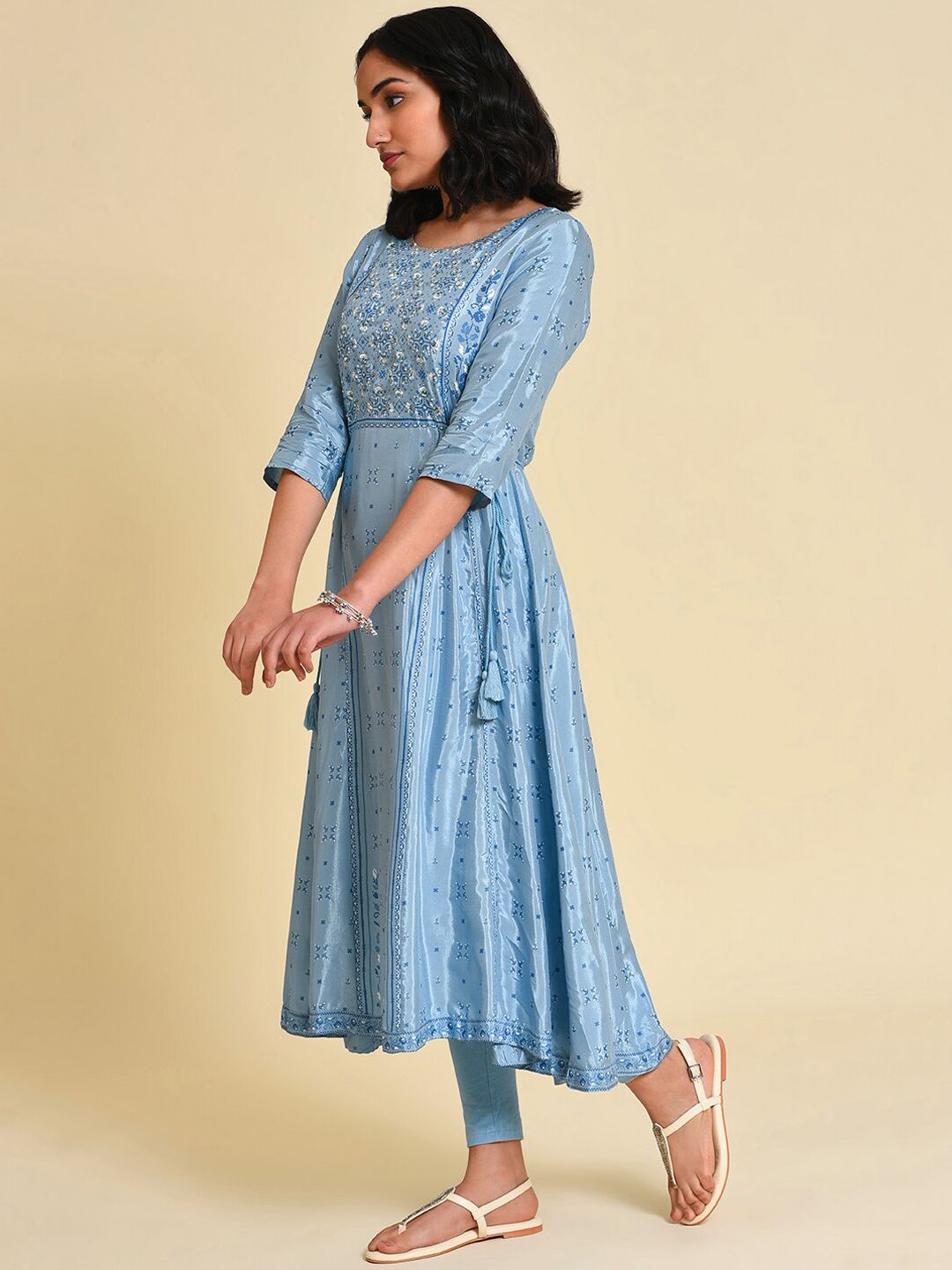 W Geometric Printed Sequins Anarkali Kurta