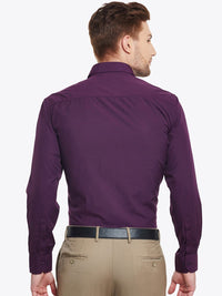 English Navy Men Purple Slim Fit Solid Formal Shirt