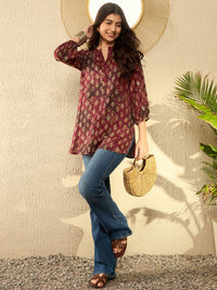 KALINI Floral Print Mandarin Collar Top