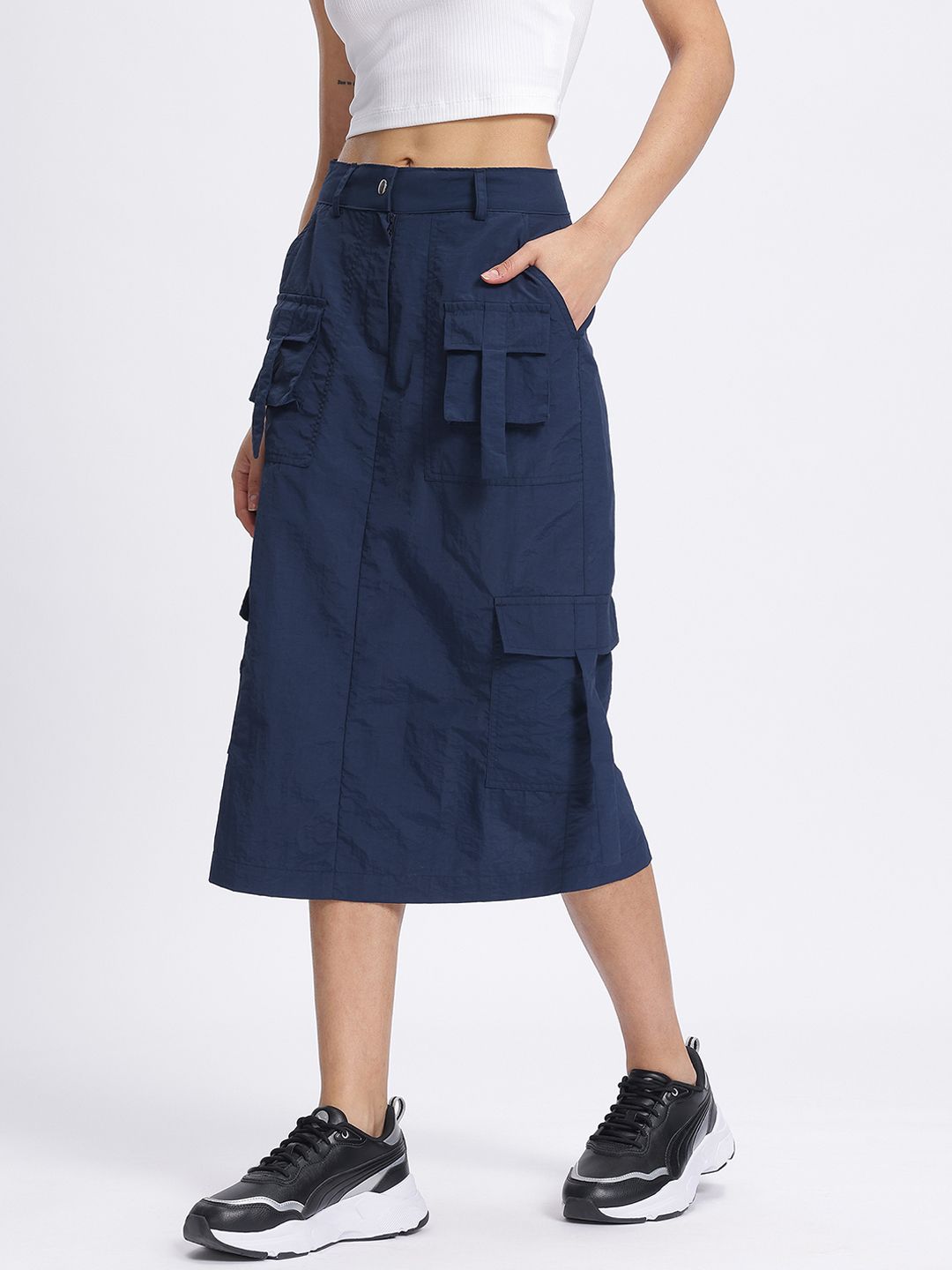 DressBerry Utility Chic Cargo-Style Midi Skirt