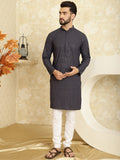 SOJANYA Kurta Lurus Bersulam Geometrik Kapas Tulen dengan Churidar