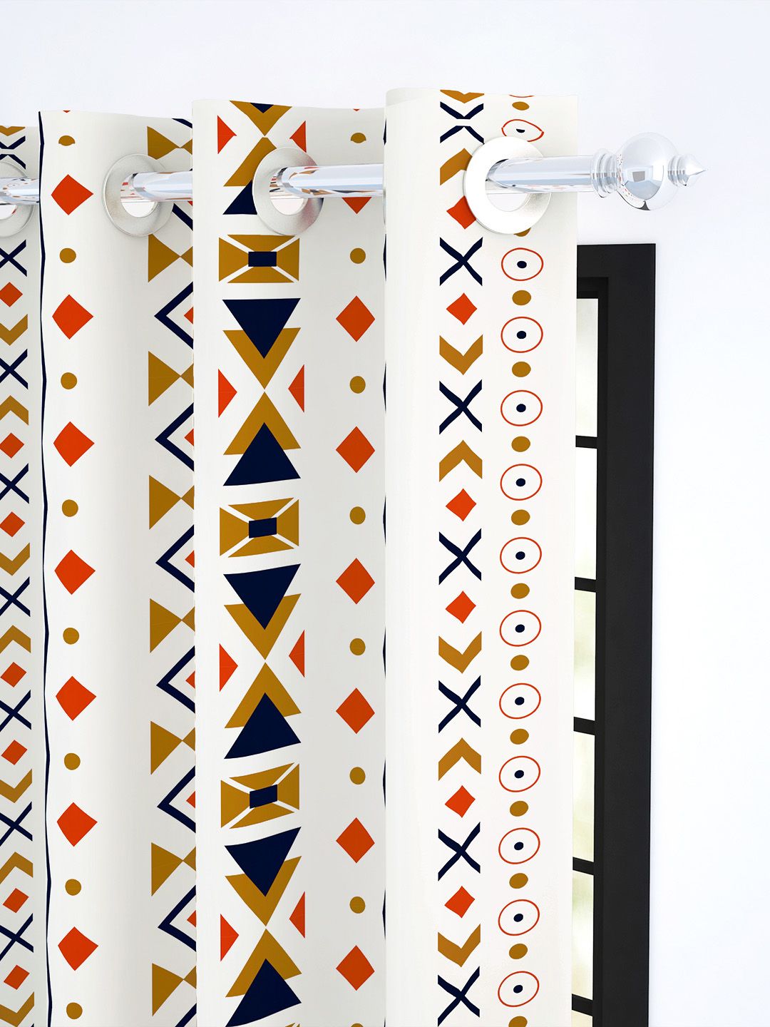 Story@home Set of 2 White & Mustard Geometric Room Darkening Door Curtain