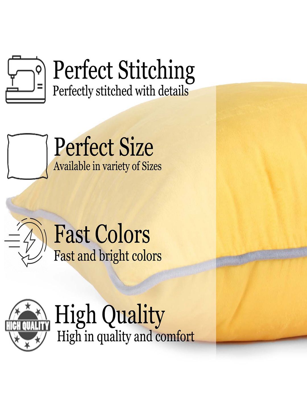 STITCHNEST 5 Pcs Grey & Yellow Velvet Square Cushion Covers