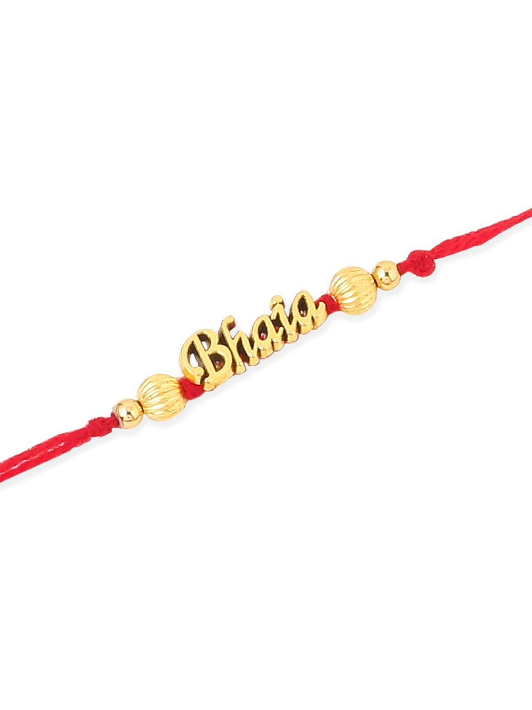 NVR Unisex Set of 3 Gold Toned Thread Rakhi with Roli Chawal Chandan Mishri