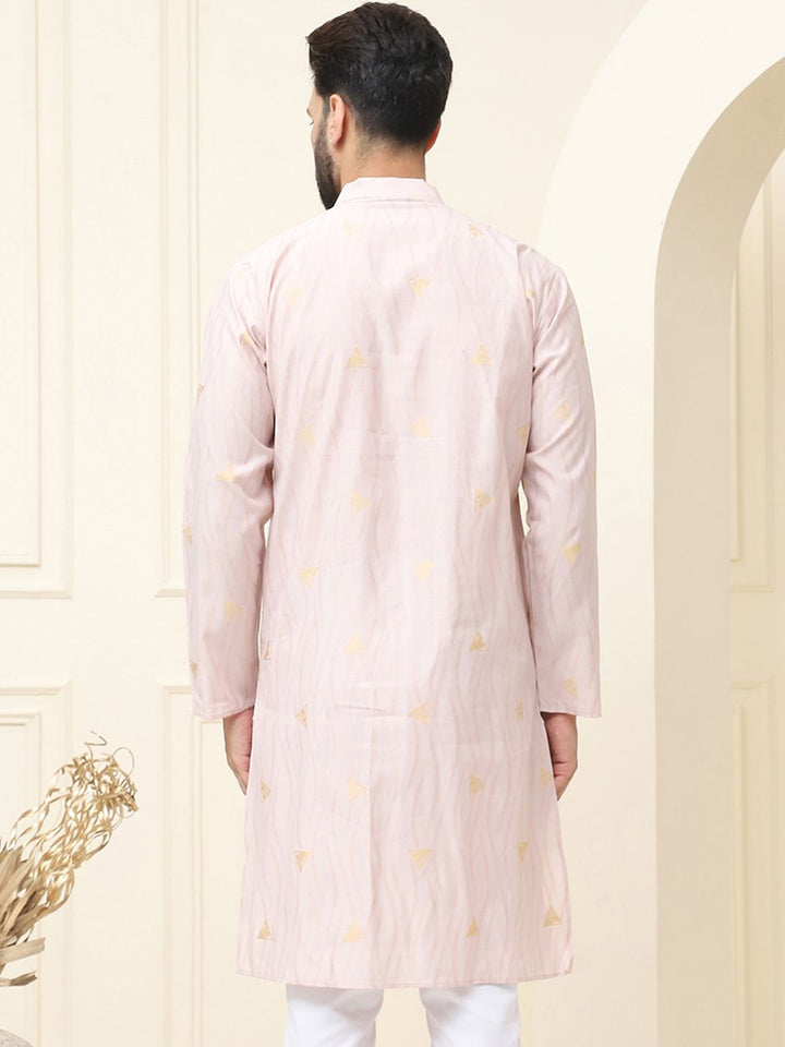 SOJANYA Geometric Embroidered Mandarin Collar Cotton Silk Straight Kurta