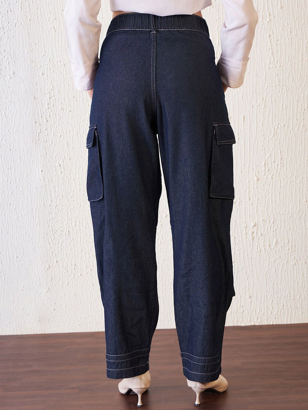 Antheaa Women Blue Comfort Relaxed Fit Stretchable Denim Cargo