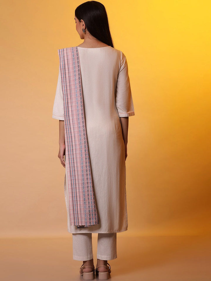 AURELIA Women Striped Regular Pure Cotton Kurta With Trousers & Dupatta