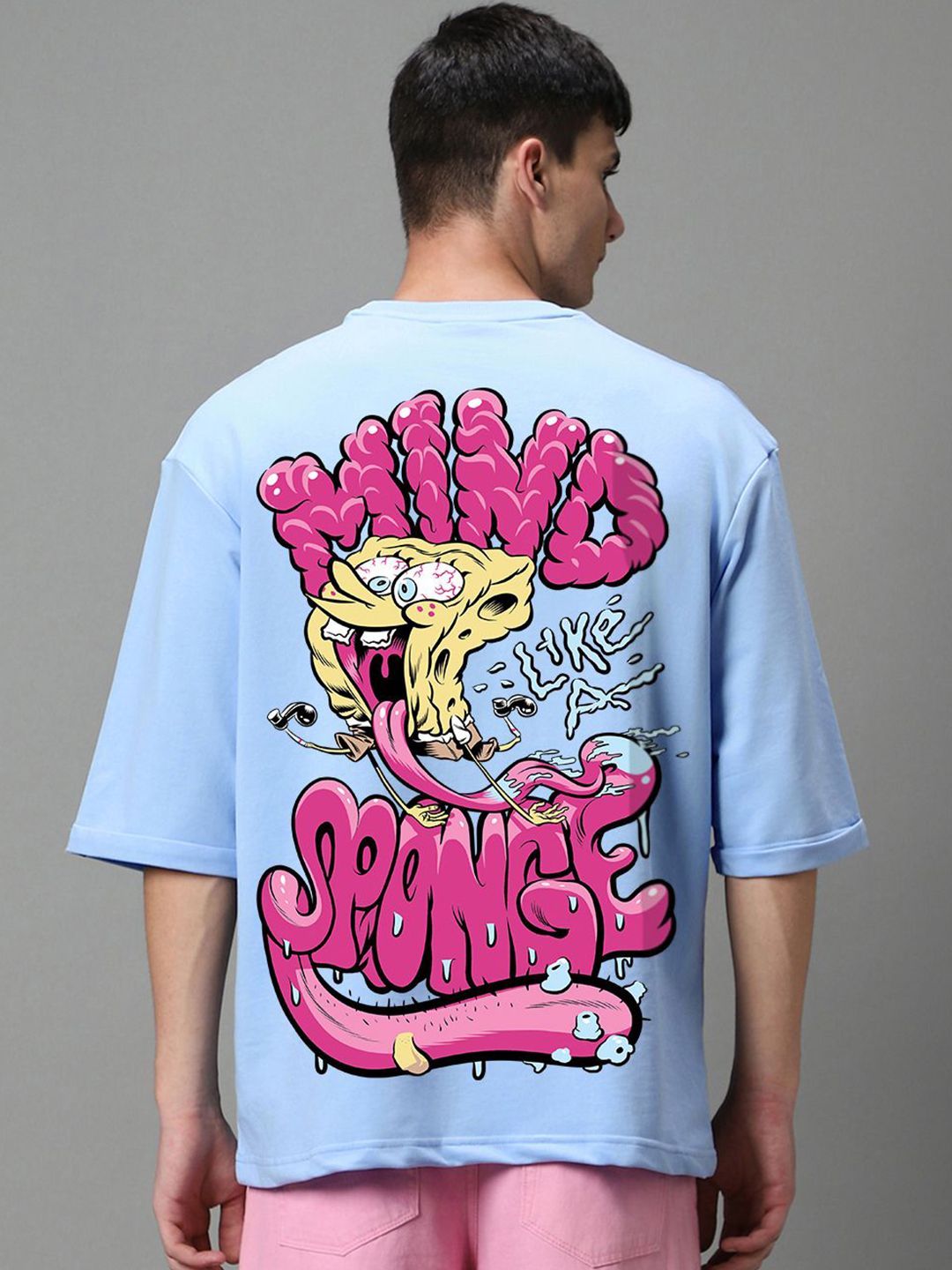 Bewakoof Men Typography Printed Round Neck Oversized Spongebob T-shirt