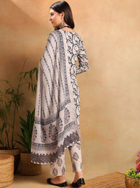 KALINI Paisley Printed V-Neck Straight Gotta Patti Kurta With Trousers & Dupatta