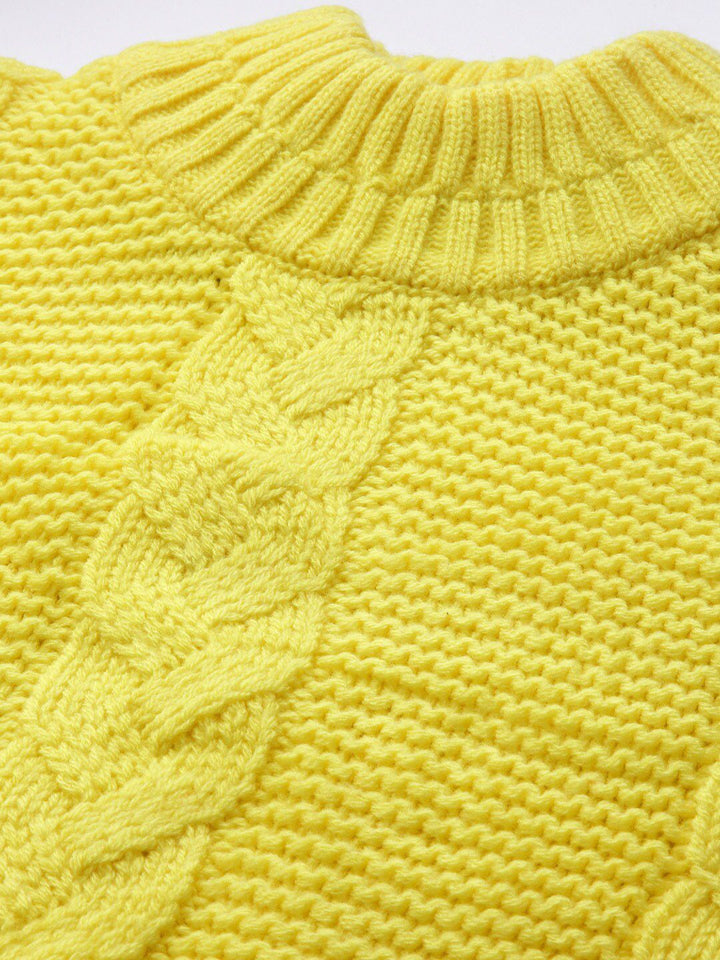 STREET 9 Women Yellow Self Design Pullover Sweater