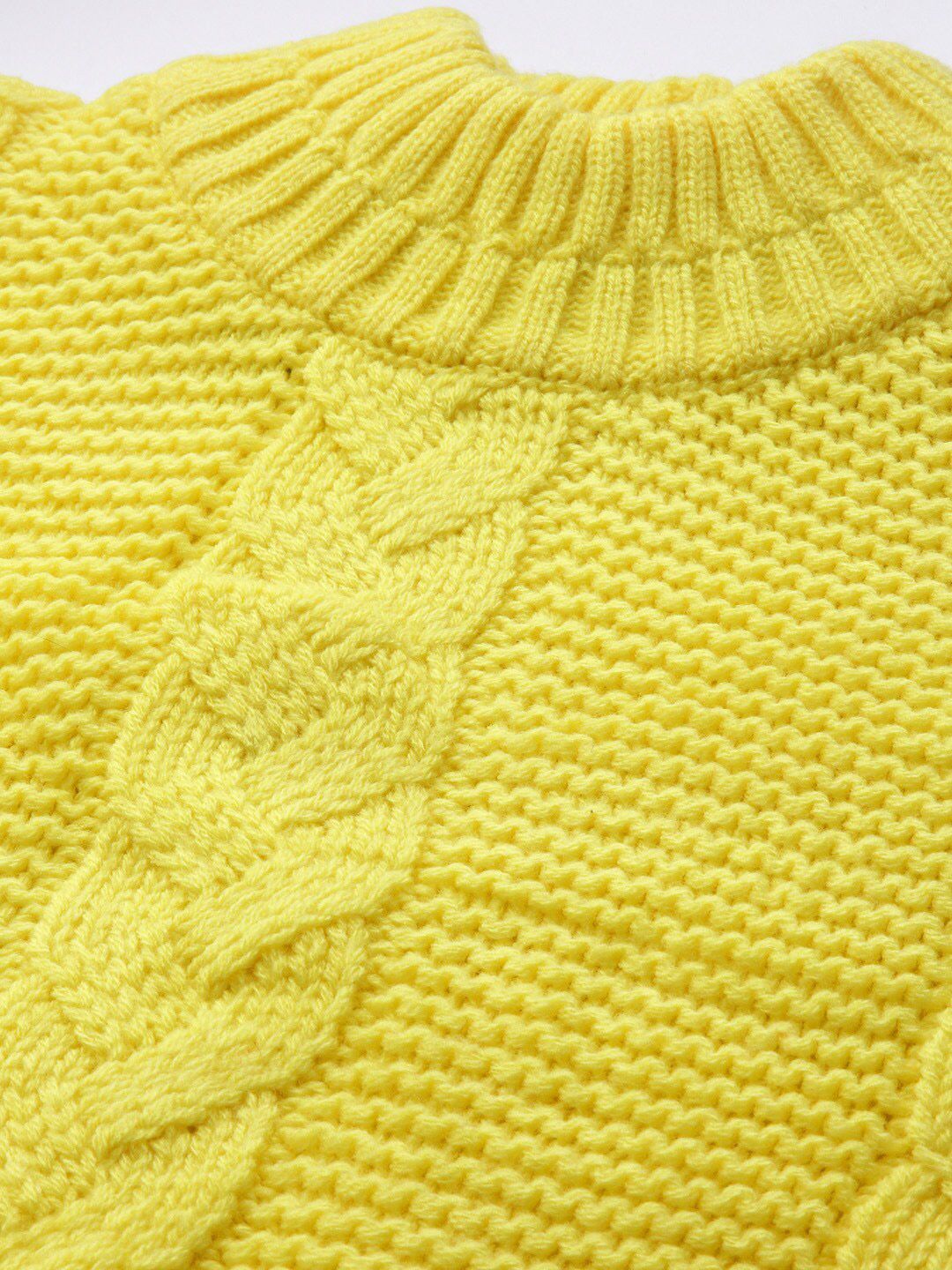 STREET 9 Women Yellow Self Design Pullover Sweater