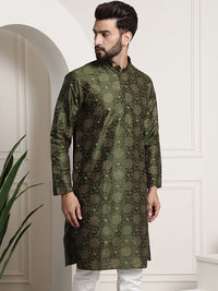 SOJANYA Men Green & Brown Ethnic Motifs Printed Kurta