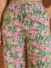 Pink Paprika by SASSAFRAS Floral Printed V Neck Peplum Top With Trousers Co-Ords