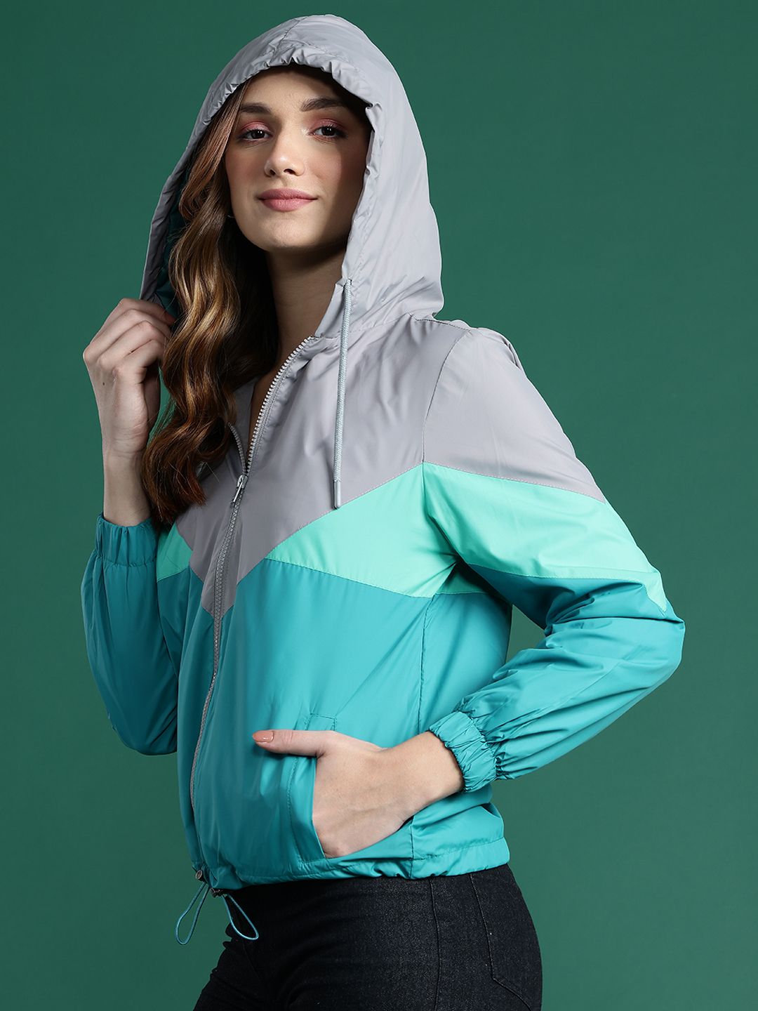 DressBerry Colourblocked Hooded Tailored Jacket