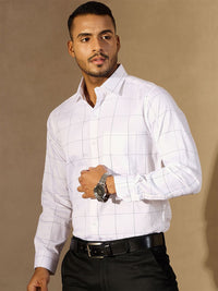DENNISON Men Windowpane Checked Spread Collar Smart Formal Shirt