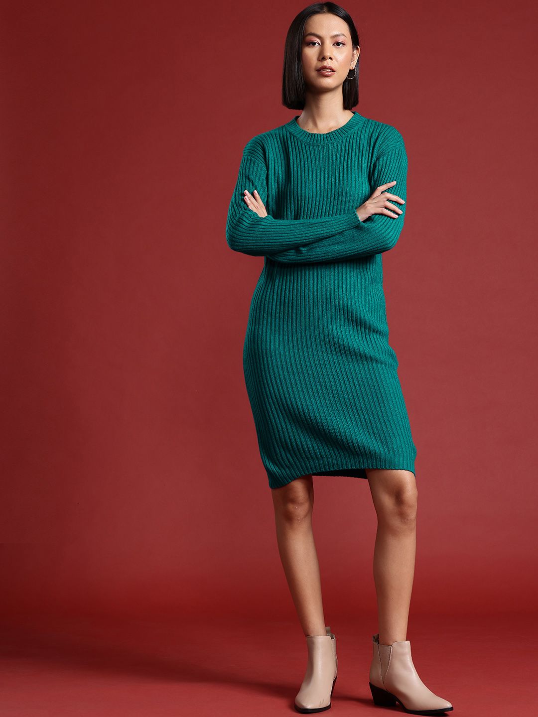 all about you Ribbed Acrylic Sweater Dress