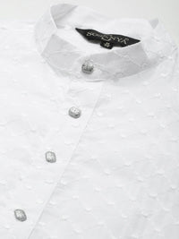 SOJANYA Lelaki White Chikankari Pure Cotton Kurta dengan Piyama & Jaket Nehru
