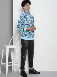 The Indian Garage Co Men Blue & Black Printed Hooded Sweatshirt