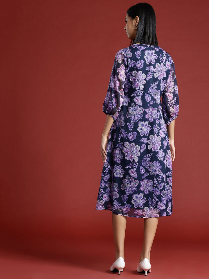 all about you Floral Print Puff Sleeve Dobby Empire Midi Dress