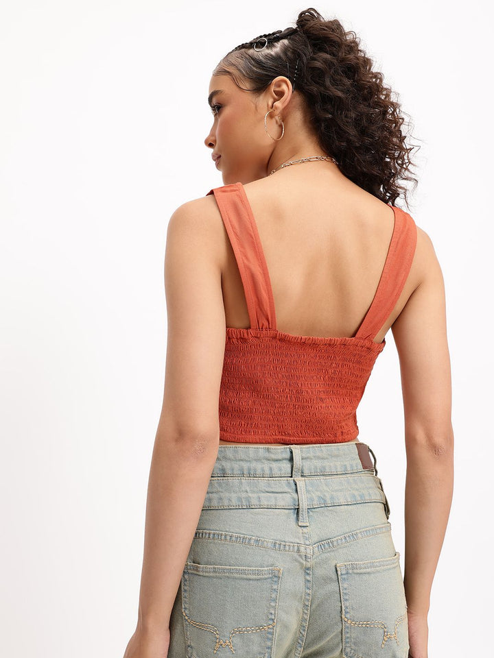 DressBerry Terracotta Tones Lace-Up Luxe Corset style Fitted Crop Top