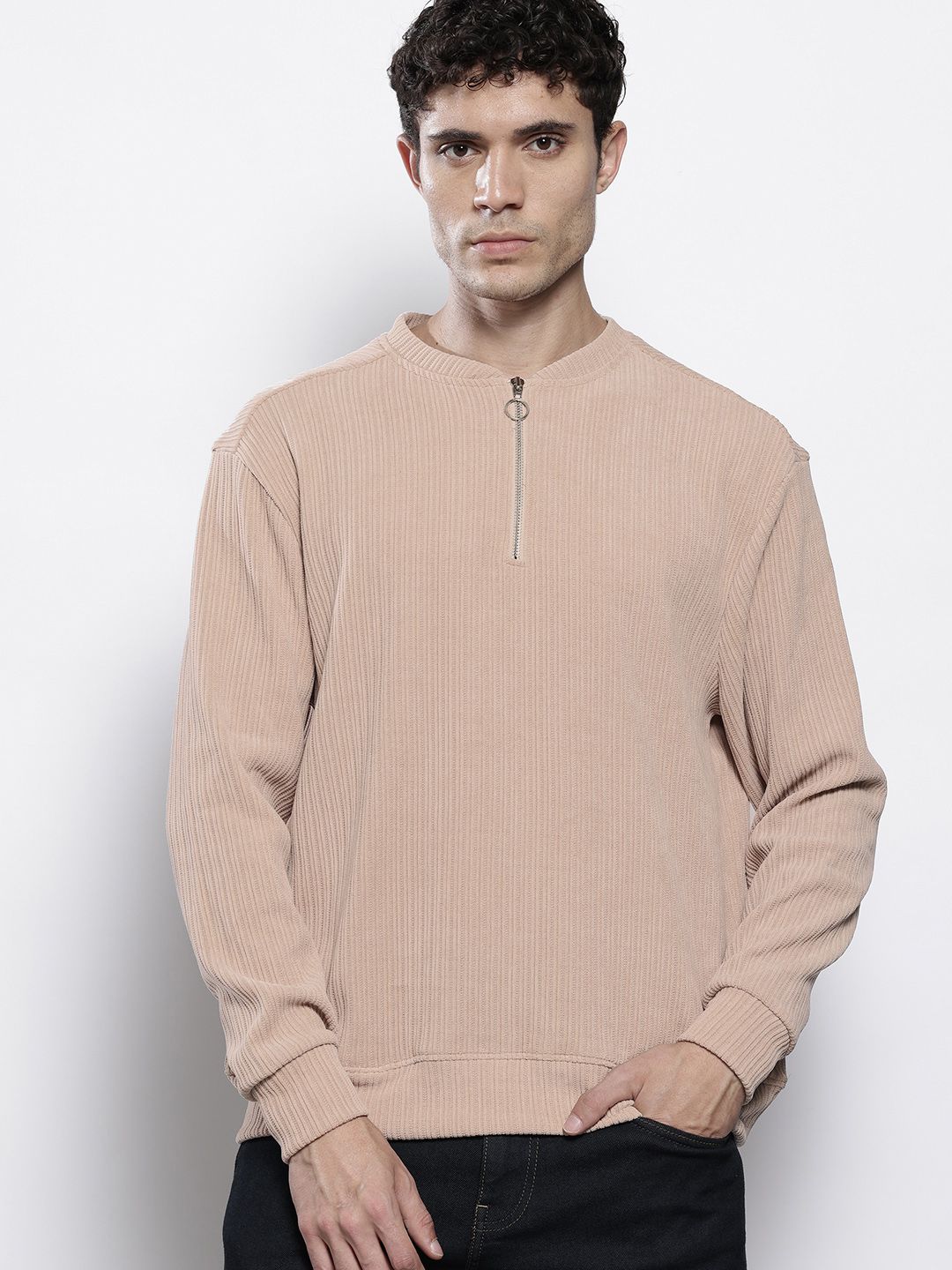 The Indian Garage Co Self Striped Corduroy Relaxed Fit Sweatshirt