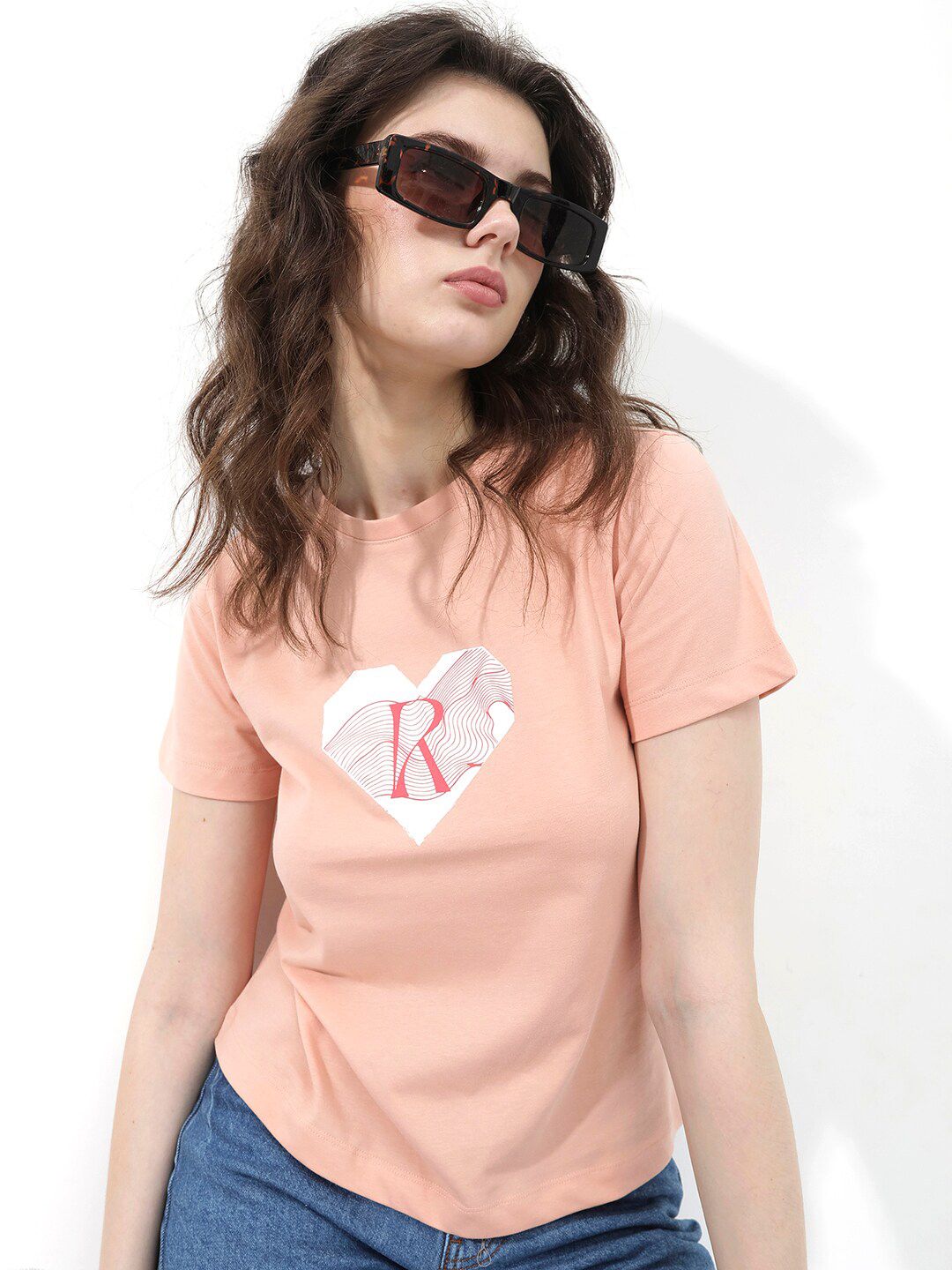 RAREISM Round Neck Short Sleeves Printed Cotton T-shirt