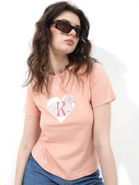 RAREISM Round Neck Short Sleeves Printed Cotton T-shirt