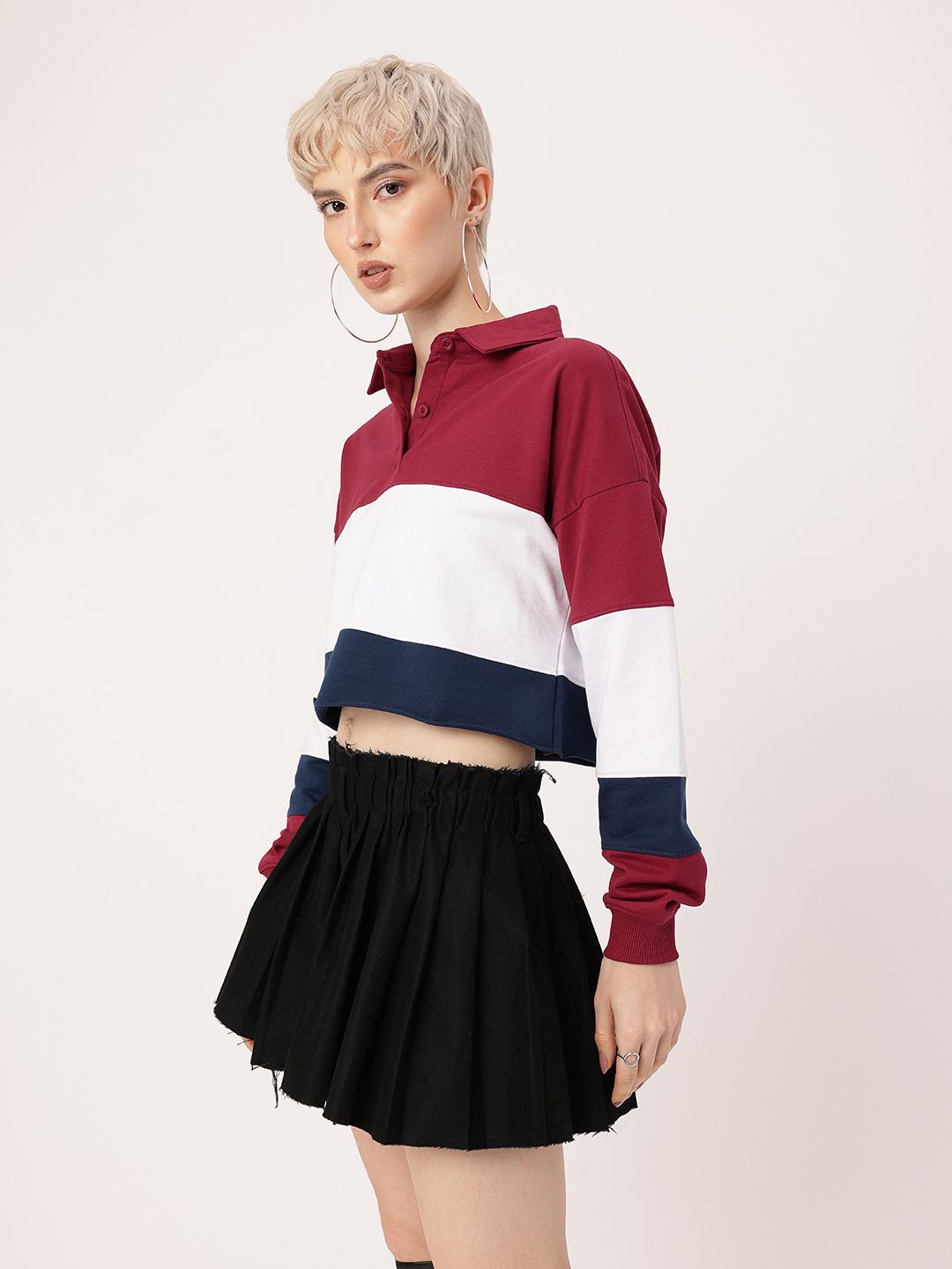 DressBerry Boss Babe Colorblocked Boxy Crop Sweatshirts