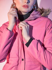 STREET 9 Pink Hooded Lightweight Faux Fur Trim Detailed Padded Jacket