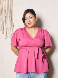 Berrylush V-Neck Solid Wrap Top