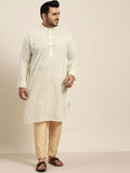 SOJANYA PLUS Lelaki Plus Size Off White Chikankari Sulam Kurta Lurus Kapas Tulen
