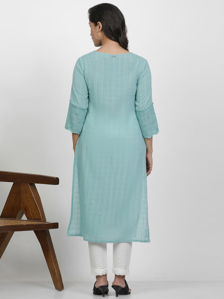 W Women Checked Straight Pure Cotton Kurta