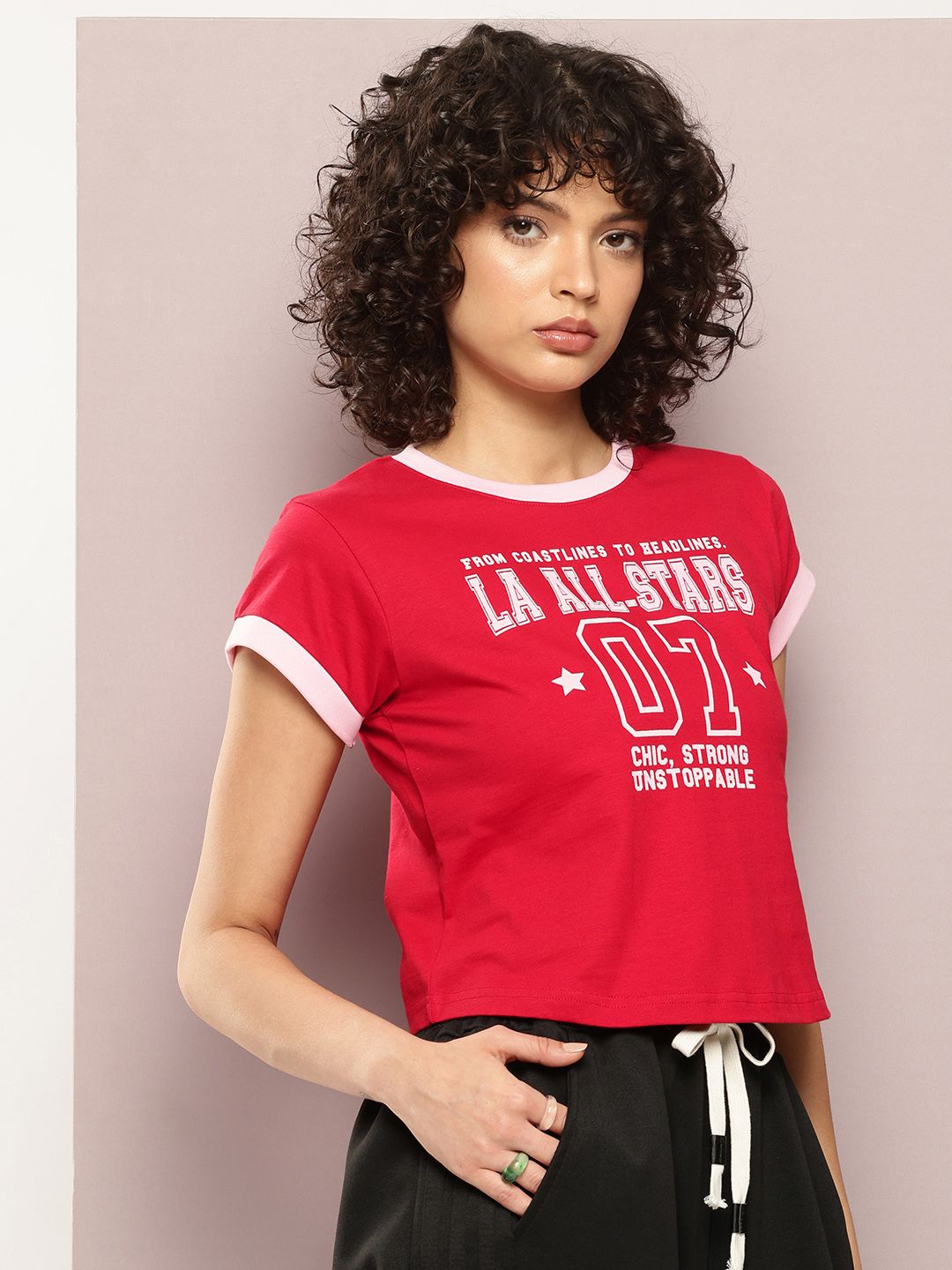 DILLINGER Typography Printed Crop Pure Cotton T-shirt