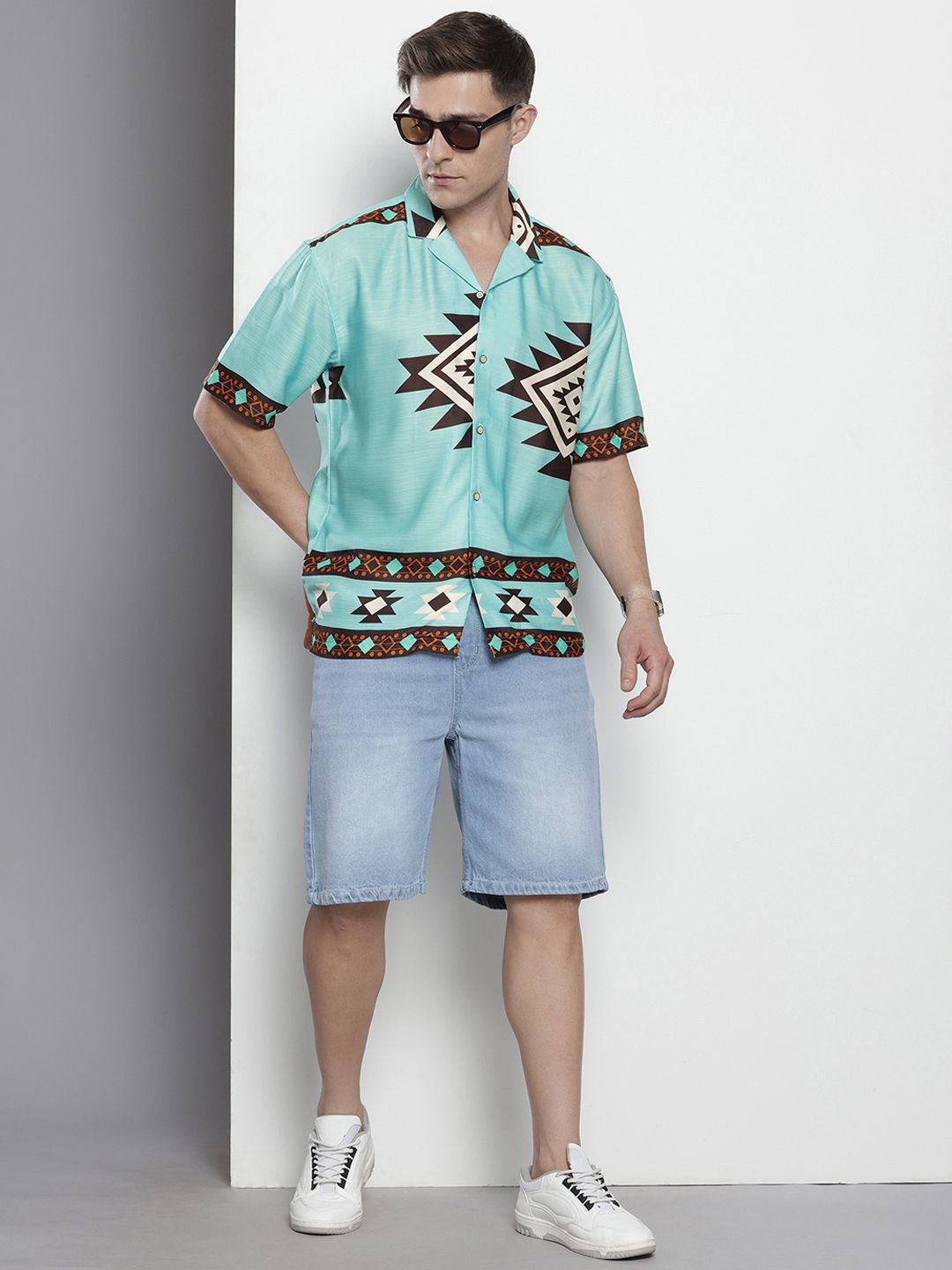 The Indian Garage Co Geometric Printed Drop-Shoulder Sleeves Relaxed Fit Casual Shirt