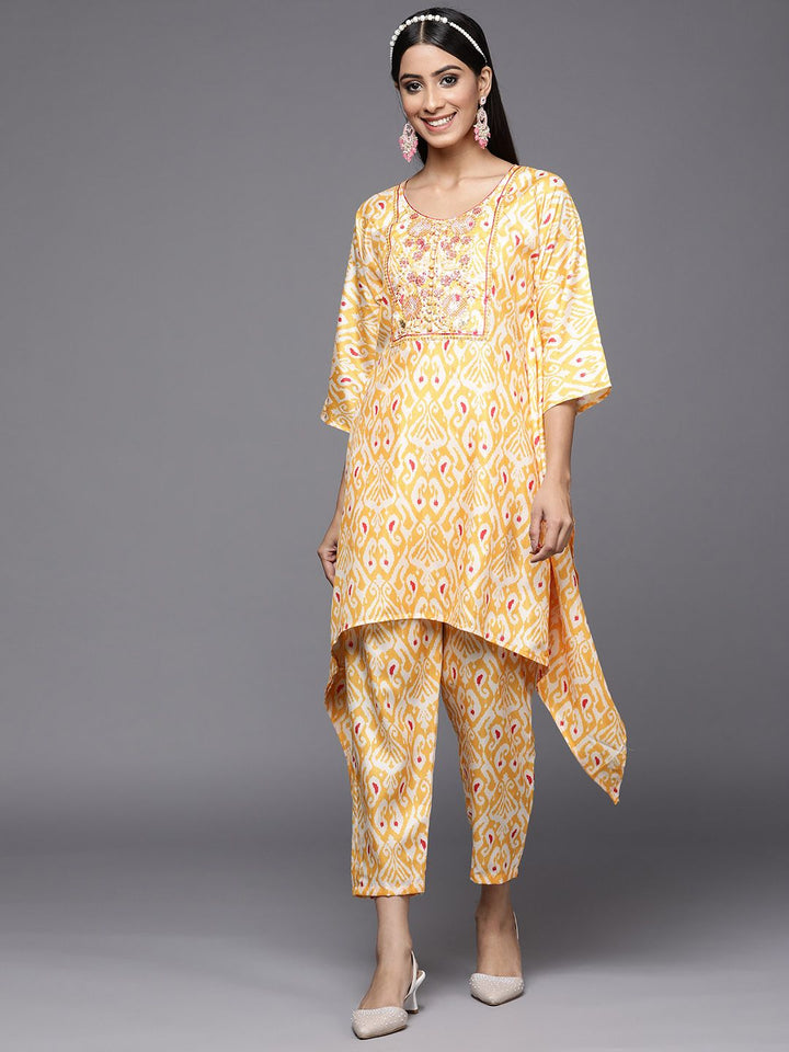 Indo Era Women Yellow Ethnic Motifs Printed Sequinned Kurta with Trousers