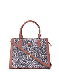 ZOUK =Floral Printed Structured Jute Handheld Bag